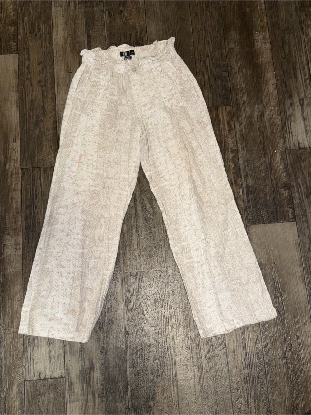 Rewash Light Beige Patterned Wide-Leg Pants
